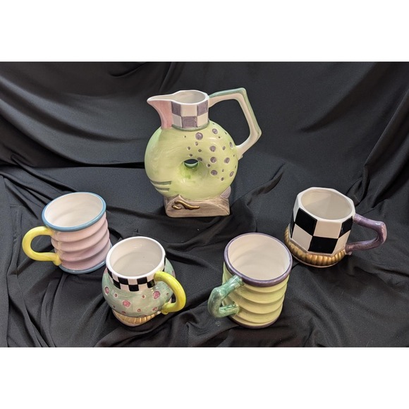 Other - Vintage 1998 CBK Ltd Ceramic Whimsical Tea Set 5 Piece Postmodern Memphis Style
